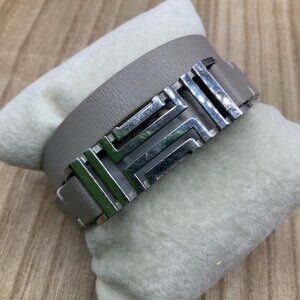 Tory Burch Silver Tone Light Gray Wrap Leather Fitbit Flex Bracelet